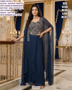 Stylish Ethnic Palazzo Set With Border Work Shrug