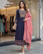 Embroidery And Print Kurti Set With Heavy Chanderi Dupatta