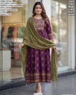 Embroidery And Print Kurti Set With Heavy Chanderi Dupatta