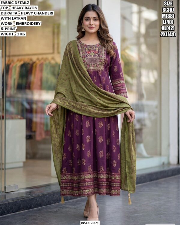 Embroidery And Print Kurti Set With Heavy Chanderi Dupatta