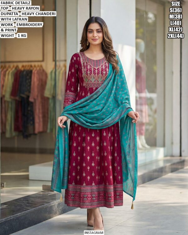 Embroidery And Print Kurti Set With Heavy Chanderi Dupatta