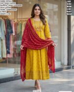 Embroidery And Print Kurti Set With Heavy Chanderi Dupatta