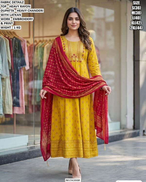 Embroidery And Print Kurti Set With Heavy Chanderi Dupatta