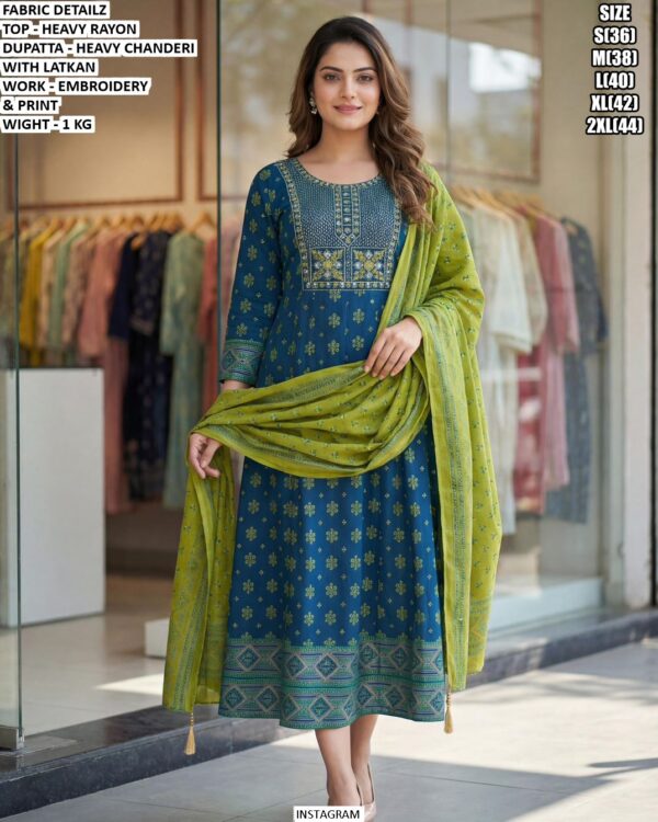 Embroidery And Print Kurti Set With Heavy Chanderi Dupatta