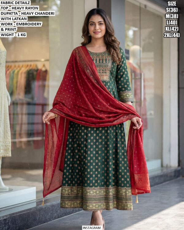 Embroidery And Print Kurti Set With Heavy Chanderi Dupatta