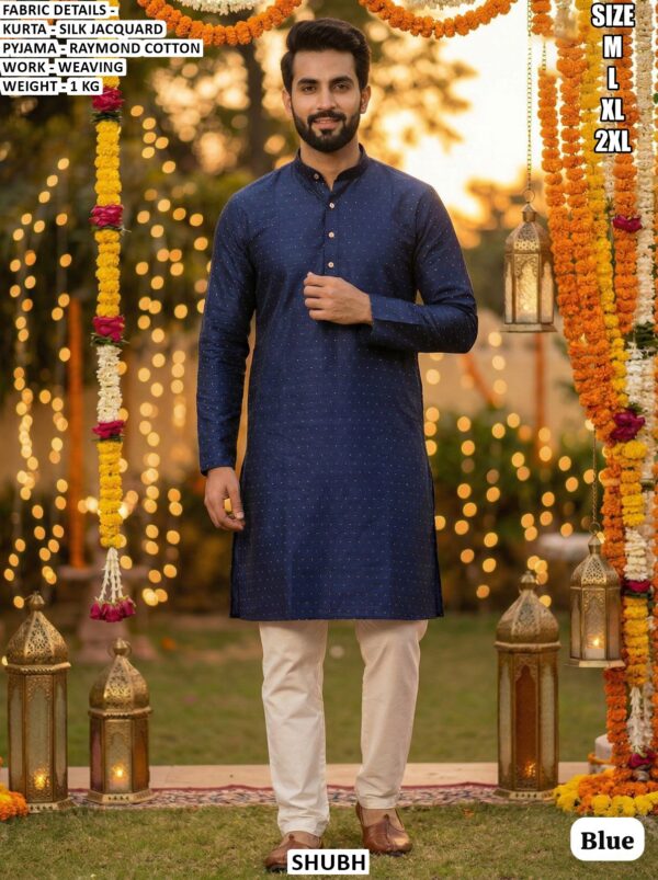 Elegent Silk Jacquard Mens Kurta Pyjama Set With Elegant Weaving Work