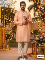 Elegent Silk Jacquard Mens Kurta Pyjama Set With Elegant Weaving Work