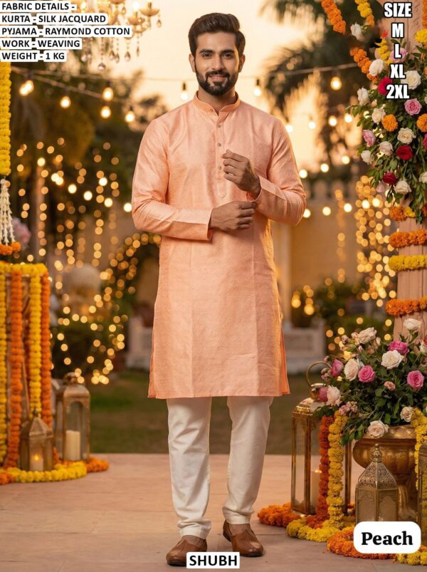 Elegent Silk Jacquard Mens Kurta Pyjama Set With Elegant Weaving Work