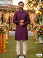 Elegent Silk Jacquard Mens Kurta Pyjama Set With Elegant Weaving Work