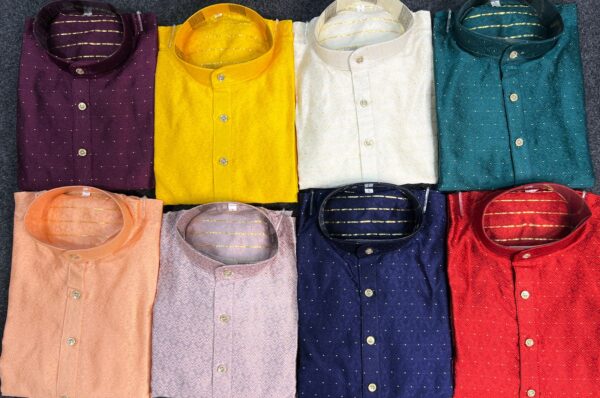 Elegent Silk Jacquard Mens Kurta Pyjama Set With Elegant Weaving Work