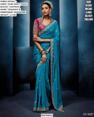 Beautiful Pure Fancy Tissue Saree With Sequence And Embroidery Handwork