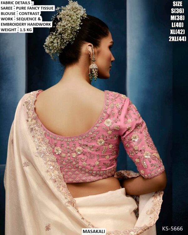 Beautiful Pure Fancy Tissue Saree With Sequence And Embroidery Handwork