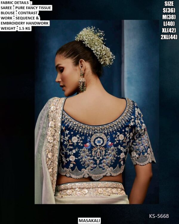 Beautiful Pure Fancy Tissue Saree With Sequence And Embroidery Handwork