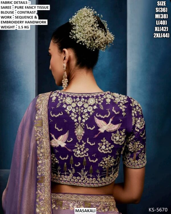 Beautiful Pure Fancy Tissue Saree With Sequence And Embroidery Handwork