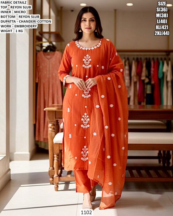 Embroidery Suit Set With Chanderi Cotton Dupatta For Ladies