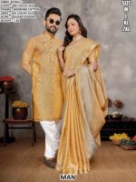 Stylish Jari Checks Silk Couple Ethnic Set With Jequard Border Work
