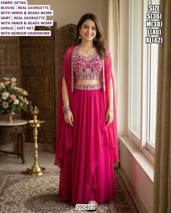 Elegant Party Wear Skirt Set For Women With Border Handwork Shrug