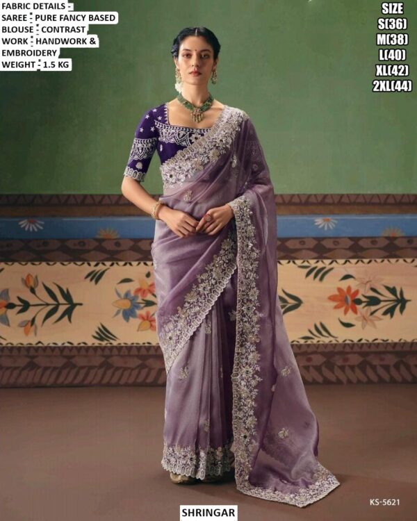 Beautiful Pure Fancy Based Saree With Handwork And Embroidery