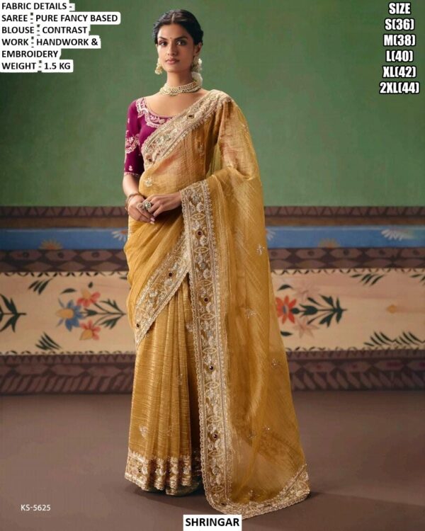 Beautiful Pure Fancy Based Saree With Handwork And Embroidery