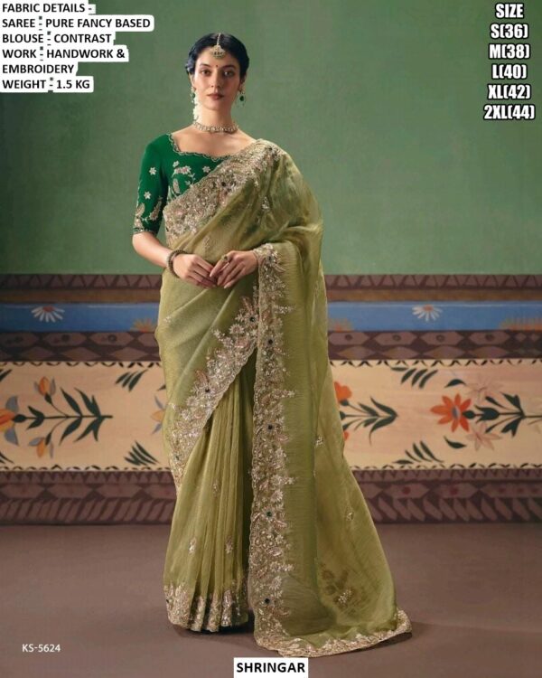 Beautiful Pure Fancy Based Saree With Handwork And Embroidery