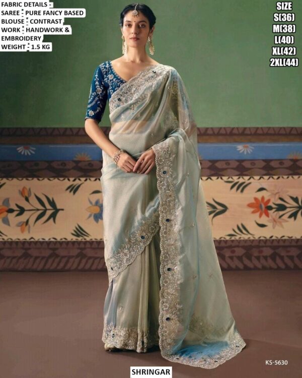 Beautiful Pure Fancy Based Saree With Handwork And Embroidery