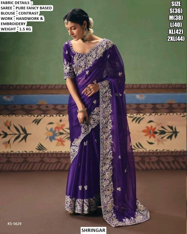 Beautiful Pure Fancy Based Saree With Handwork And Embroidery