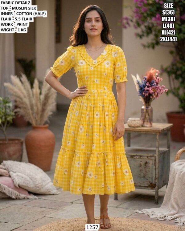 Stylish Muslin Silk Day Wear Dress For Ladies