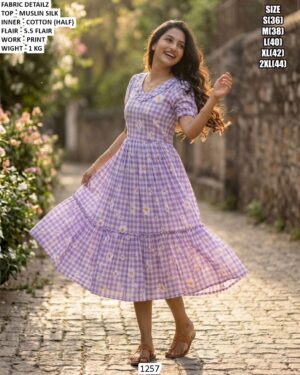 Stylish Muslin Silk Day Wear Dress For Ladies