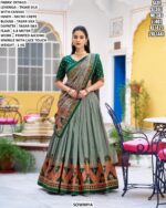 Luxury Tasar Silk Lehenga Set With Printed Design And Lace Touch