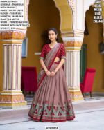 Luxury Tasar Silk Lehenga Set With Printed Design And Lace Touch