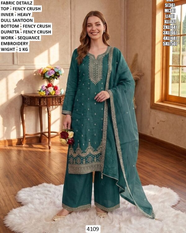 Fancy Crush Suit Set With Sequence Embroidery Work