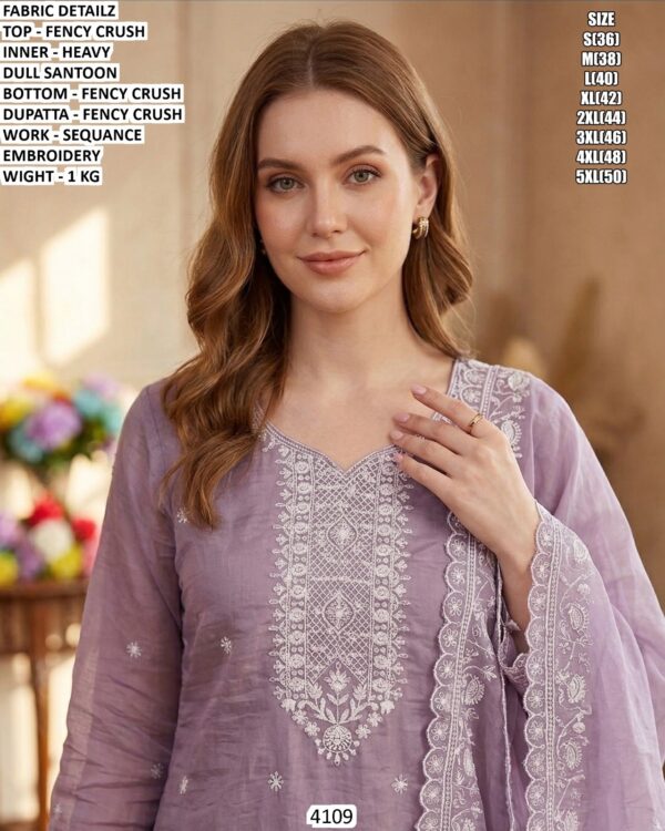 Fancy Crush Suit Set With Sequence Embroidery Work