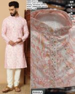 Men’s Linen Cotton Kurta With Embroidery Sequins Work