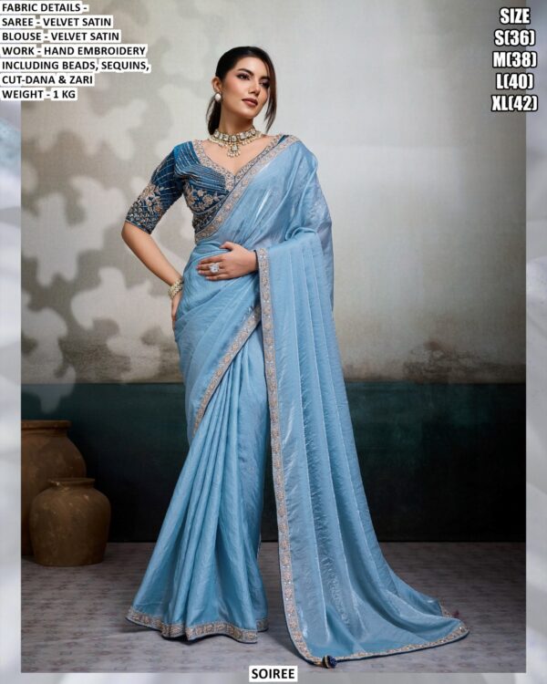Elegant Party Wear Velvet Satin Saree For Women
