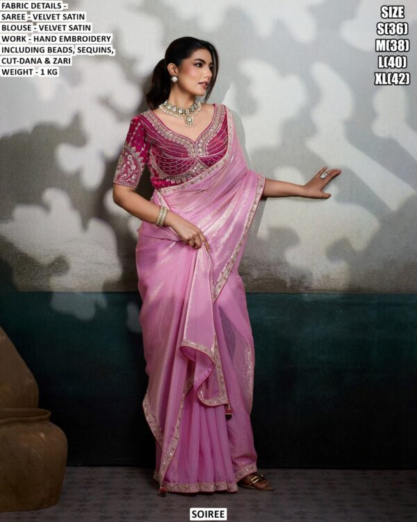 Elegant Party Wear Velvet Satin Saree For Women