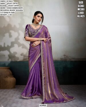 Elegant Party Wear Velvet Satin Saree For Women