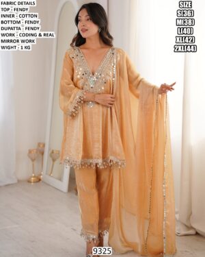 Fendy Suit Set With Coding And Real Mirror Work