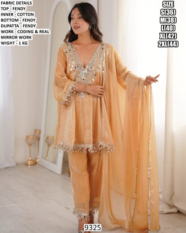 Fendy Suit Set With Coding And Real Mirror Work