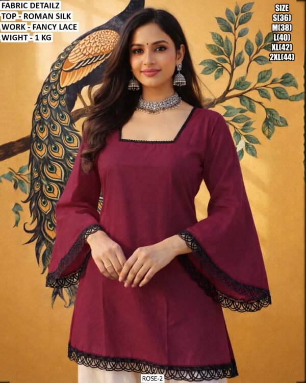 Women’s Roman Silk Top With Fancy Lace Work