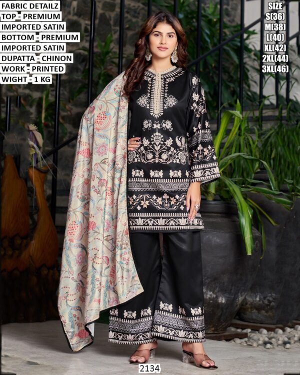 Premium Imported Satin Suit Set With Printed Work