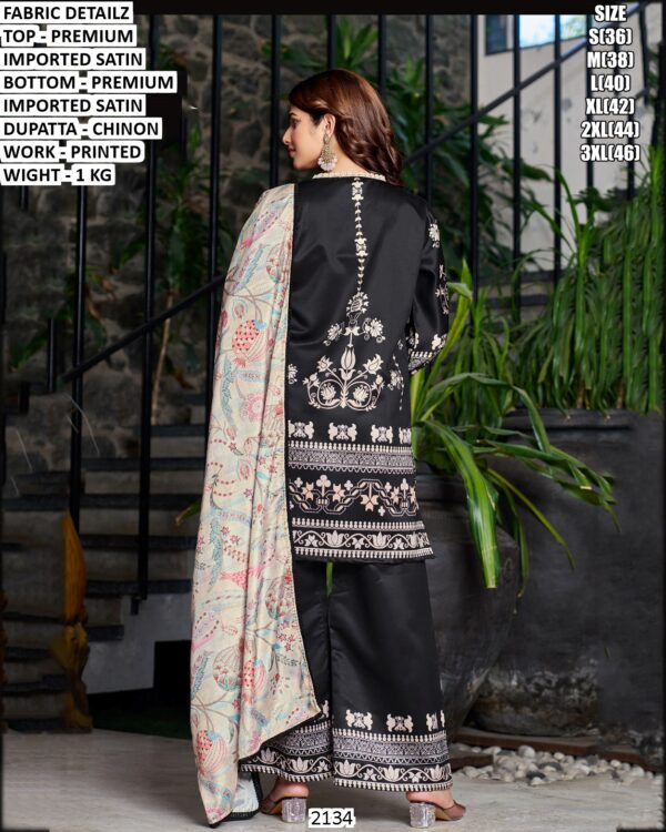 Premium Imported Satin Suit Set With Printed Work