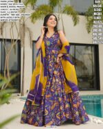 Women’s Printed Silk Gown With Organza Dupatta