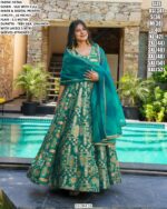 Women’s Printed Silk Gown With Organza Dupatta