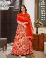 Women’s Printed Silk Gown With Organza Dupatta
