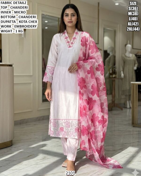 Women’s Chanderi Suit Set With Kota Chex Dupatta