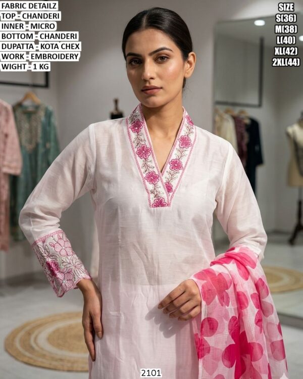 Women’s Chanderi Suit Set With Kota Chex Dupatta