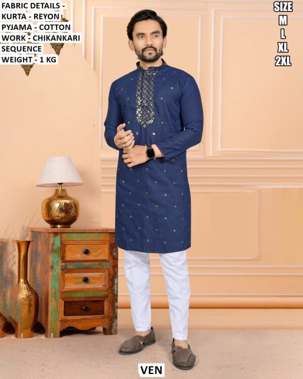 Men’s Rayon Kurta Pajama Set With Chikankari Sequence Work