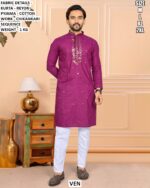 Men’s Rayon Kurta Pajama Set With Chikankari Sequence Work