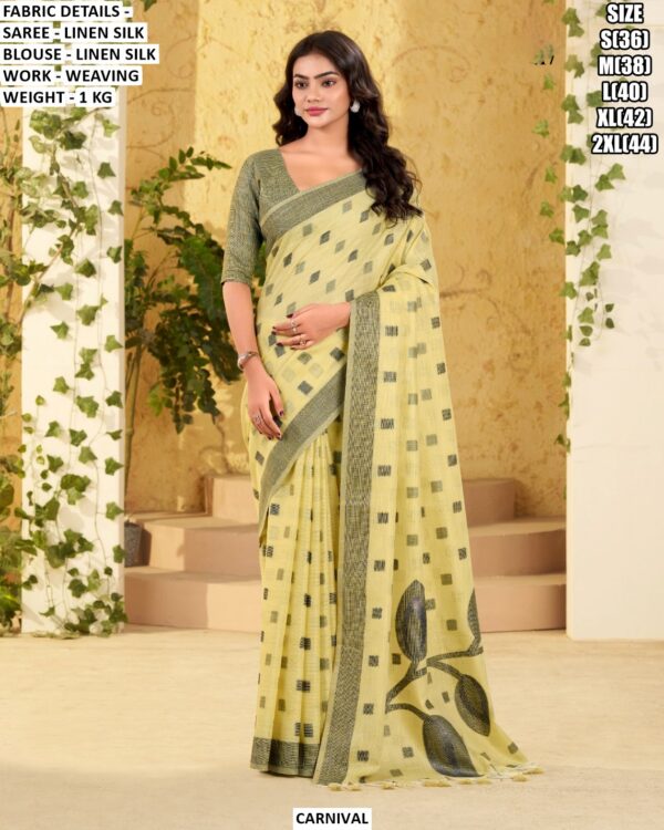 Women’s Linen Silk Saree With Elegant Weaving Work