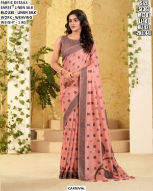 Women’s Linen Silk Saree With Elegant Weaving Work